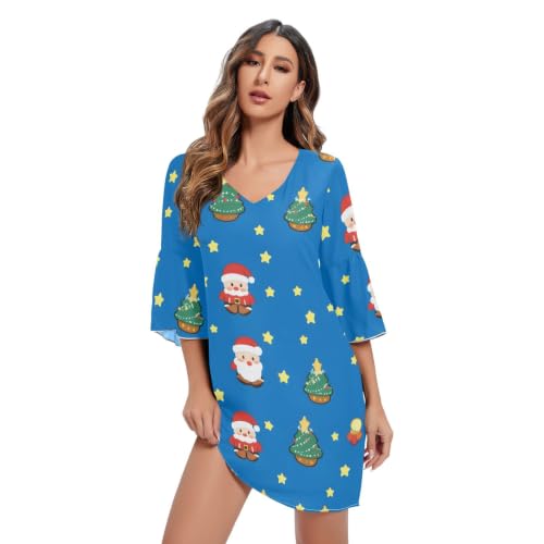 Robe d'été en mousseline Père Noël bleu pour femmes légère