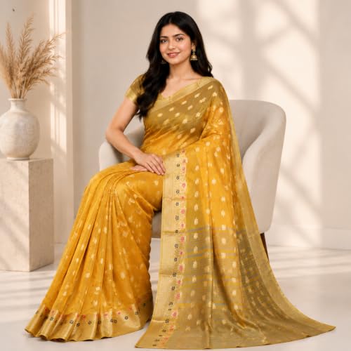 Image of Sarees for Women Wear Organza Silk Banarasi Sari Kanjivaram Soft Pure Paithani Wedding Original Kanchipuram Pattu Sadi with Blouse Piece 2026 (Gulab)