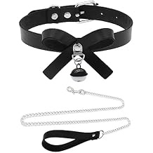Black&White Bell Choker Collar and Leash Chain Set for Pet Dog Cute Cosplay Accessories,Butterfly Bow Leather Necklace with Buckle