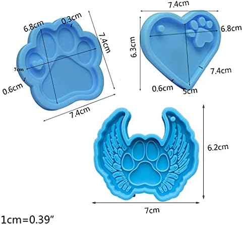 Silicone Resin Mould, 3 Pcs/Set Dog Paw Style Keychain Epoxy Resin Mold, Resin Jewelry Molds for Resin Casting with Holes, Necklace Pendant Silicone Mould DIY Crafts Jewelry Casting Tools