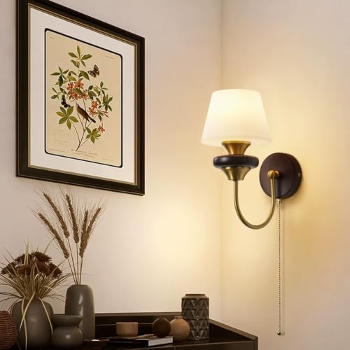 Aplique de pared regulable en madera y hierro con interruptor de cadena para el salon 7
