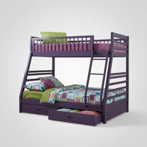 Image of APRODZ Solid Wood Elvira Dark Lilac Purple Twin Over Bunk Bed with Storage
