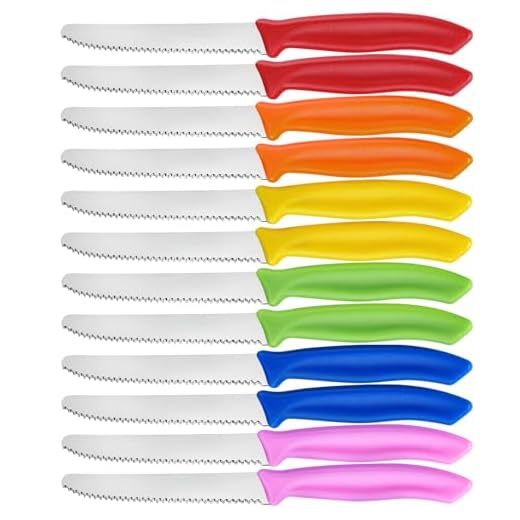 hunnycook coltelli da colazione colorati 12 pezzi, coltello da tavola seghettato con bordo seghettato, set di coltelli da colazione in acciaio inox, lavabili in lavastoviglie