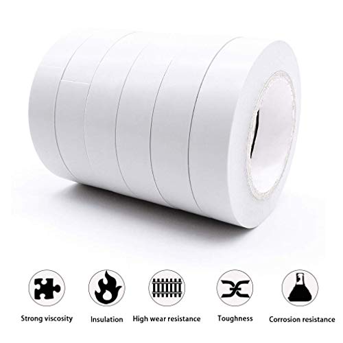 Image of Maveek 10 Rolls White PVC Electrical Insulation Tapes, Flame Retardant Waterproof Tape Vinyl Insulating Backing, 15mmx15m(0.6 inch x 49.2ft)