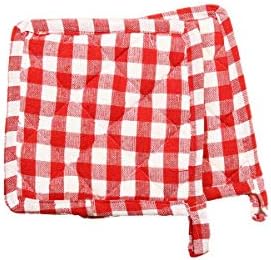 Heat Resistant Pot Holders 100% Cotton Everyday Quality Kitchen Cooking Dual-Function Hot Pad/Pot Holder- Square- Size 7" x 7" - Buffalo Plaid Pattern (Red/White) - { Pack of 5 }