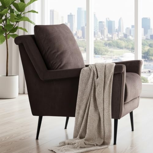 Image of Lakdi The Furniture Luxury Velvet Upholstered Lounge Chair with Soft Padded Cushion & Black Metal Legs, Mid-Century Modern Sofa Chair | 5 Years Warranty | Free Assembly - 15185260