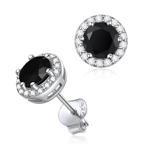 ChicSilver 925 Sterling Silver Heart/Round/Pear/Emerald Cut Birthstone Stud Earrings for Women Birthday Jewelry 13.Black Cubic Zirconia-Round Cut