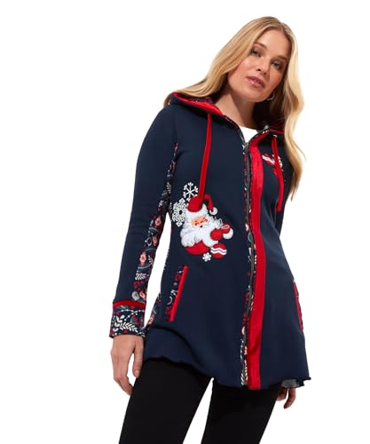 Joe Browns Santa Appliqué Festive Novelty Long Sleeve Full Zip Hoodie Sudadera con Capucha, Azul Marino, 38 para Mujer