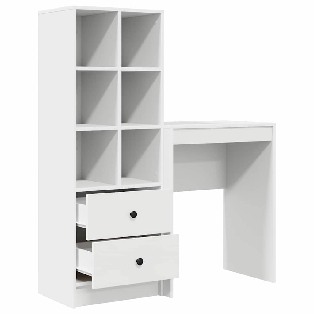 Biurko z szufladami z materiału drewnopochodnego, białe, 2-częściowe, 105,5 x 34 x 127 cm, nowoczesne biurko komputerowe do gabinetu i gier, trwałe, duży stół do biura i domu