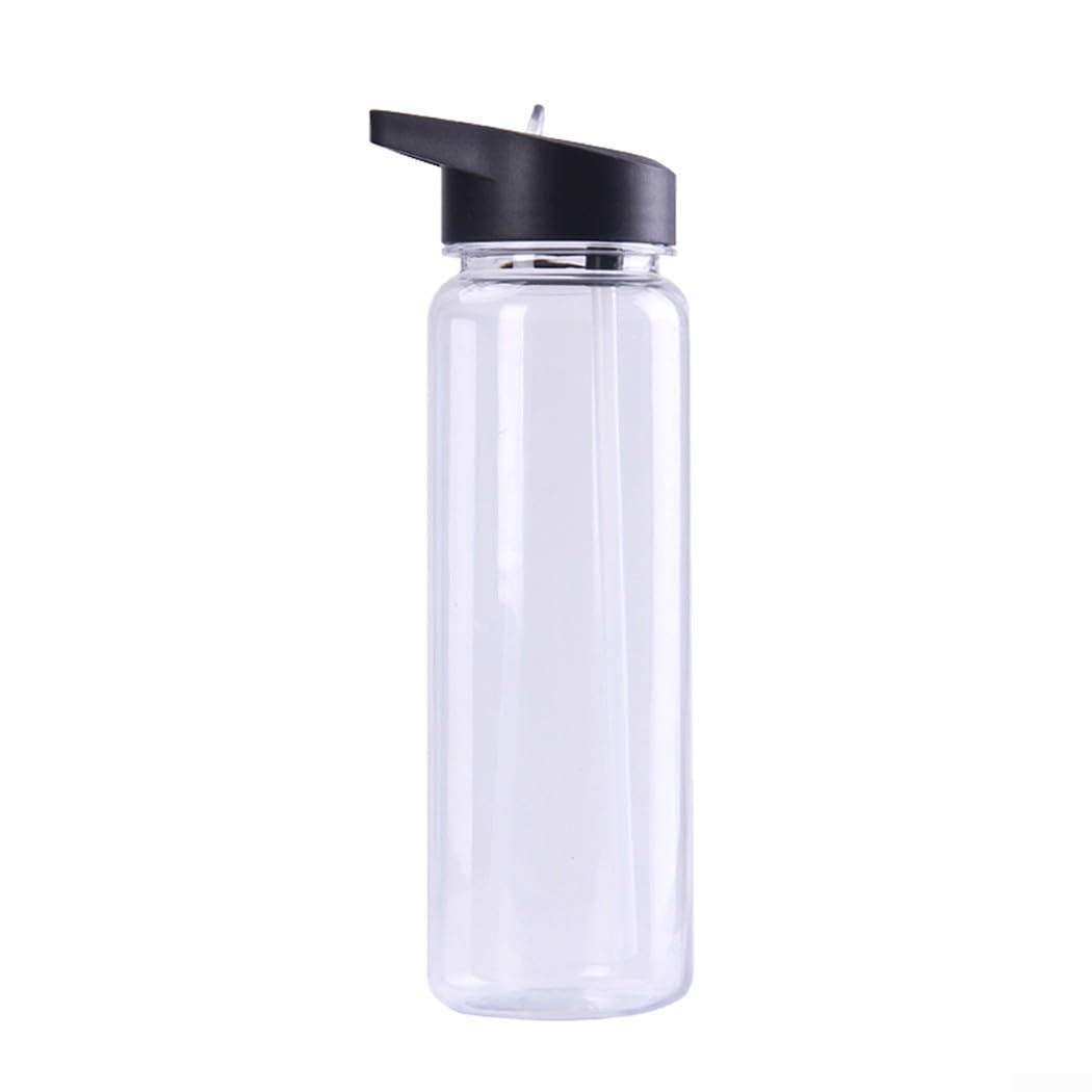 ZMdooreasy Lightweight 750ML PS Sports Water Bottle Leakproof Straw Top Lid Portable Drink Mug Suitable For Fishing Yoga And Hiking(Black)