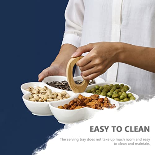 Cabilock Porcelain Divided Serving Platter Ceramic Heart Veggie Snack Containers 4 Compartment Appetizer Tray Dessert Platter With Handles For Condiments Cheese Veggies White #TOP1