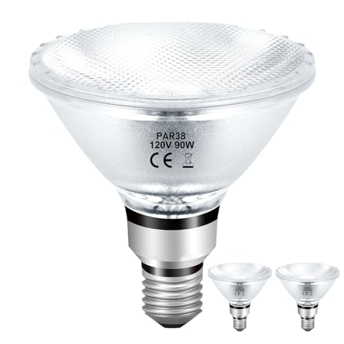 Jaenmsa PAR38 Halogen Flood Light Bulbs 90W 120V, 2Pcs PAR38 Halogen Light Bulbs with E26 Base, 2800K Warm White, 4050 Lumens for Indoor and Outdoor by Jaenmsa - Used condition - US$12.02