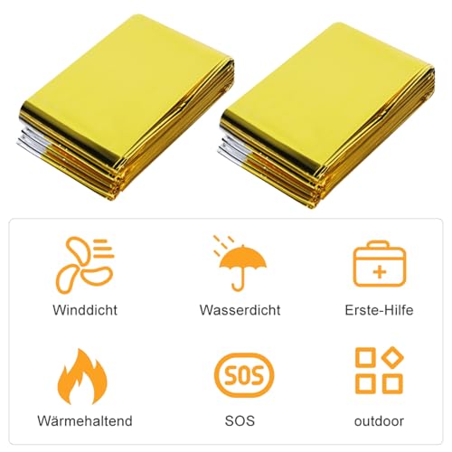 Begonia 15pcs Rettungsdecke Gold Silver 210 x 130cm Rettungsfolie Notfalldecke Wärmedecke Erste Hilfe Wärmefolie Emergency Blanket, Wasserdicht Rettungsdecke für Outdoor, Camping Notfallsituationen