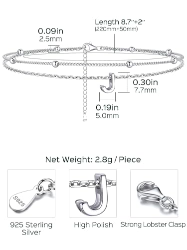 Image of ChicSilver Ankle Bracelets for Women Waterproof, 925 Sterling Silver Initial Anklets for Women, Adjustable Dainty Layered Anklet Beach Jewelry for Women Mom Wife Friend
