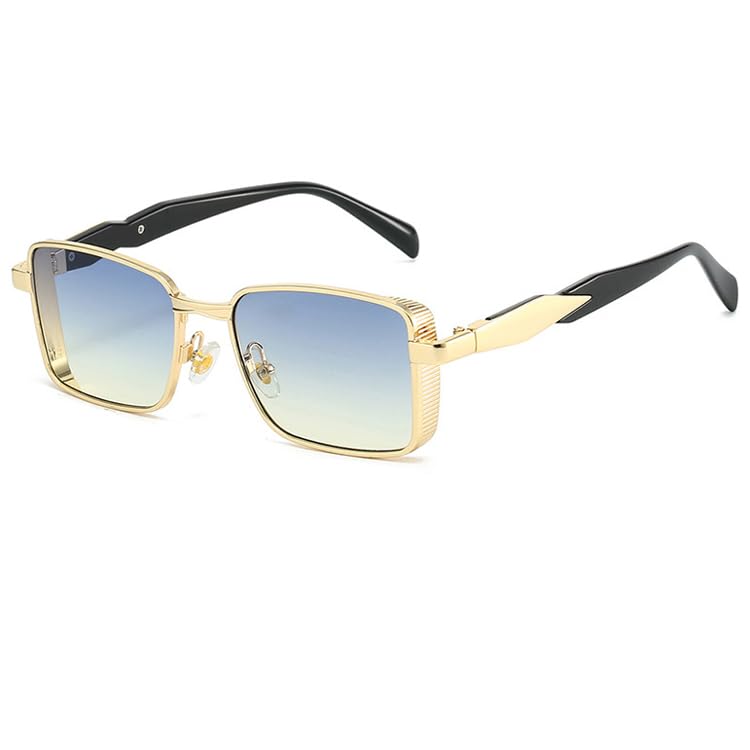 bullabulling Fashion Square Metal Frame Sunglasses for Women Men Retro Punk Sunglasses Gradient Lens UV4002