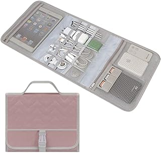 FYY Electronics Accessories Organiser Bag, Travel Cable Organizer Bag Pouch Portable Waterproof Double Layers All-in-One Carry Travel Bag for Cable, Cord, Charger, Phone, Earphone S-Pink