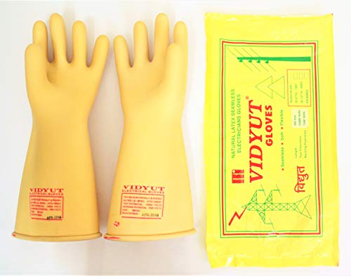 Image of M VIDYUT Sai Safety 33 Kva Electrical Insulated Rubber Seamless Hand Gloves, Pack Of 1, Yellow