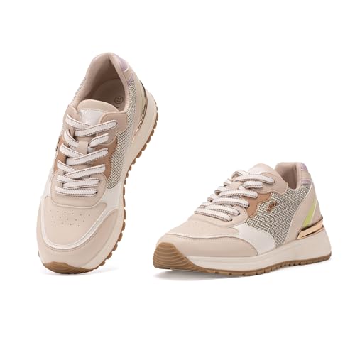 MISSCAI Zapatillas Mujer Casuales con Cuña Deportivas con Detalles Brillantes Zapatos Plataforma WSC250535-7, Beige, 38 EU