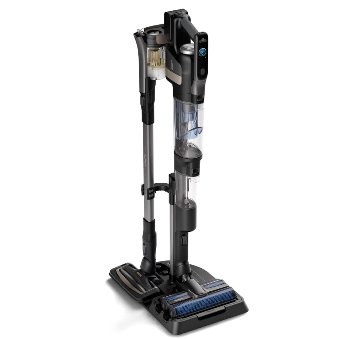Philips AquaTrio 9000 Kabelloser Wasch- und Staubsauger – All-in-One Reiniger für Staub, Flecken, Flüssigkeiten und Tierbesitzer, Hochgeschwindigkeits-AquaSpin-Bürsten, Auto-Clean-System (XW9463/11)