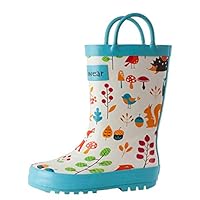 OAKI Toddler Rain Boots – Lightweight Waterproof Rubber Boots for Kids with Easy-On Handles – Durable Kids Outdoor Footwear, Forest Animals, 4 Big Kid