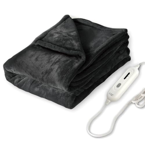 Image of Tefici Electric Heated Blanket Throw, Super Cozy Soft 2-Layer Flannel 50 inch x 60 inch Heated Throw with 3 Heating Levels & 4 Hours Auto Off, Machine Washable, ETL&FCC Certified, Home Office Use,Black