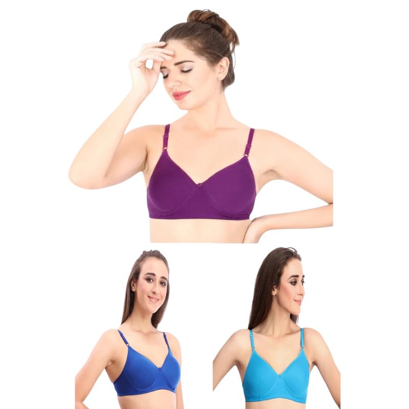 Ayathi Women Paded Bra for Every Day (Random Colours) Soft, Comfortable, Wrinkle-Free Polycotton Fabric-image-33