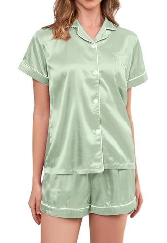 Image of Brezzistaxs Satin Pajamas Set For Women, Classic Fit Soft