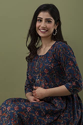 Image of Women's Rayon Printed Maternity Dress Pregnancy Casual 3 /4 Sleeve Dual Zipped for Feeding Nursing Maternity Comfort Dress Kurta
