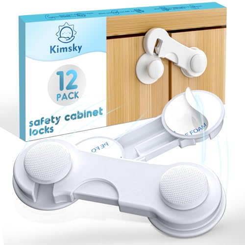 Chiudi Cassetti Bambini, Kimsky 12 Pezzi Blocca Cassetti Per Bambini per Armadietto, Cassetto, Armadio, Mobilia, Frigorifero, Sicurezza Cassetti Bambini con Adesivo Nessun Trapano Necessario Bianca