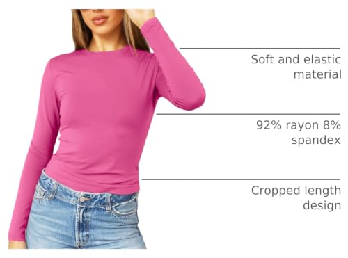 Image of Abardsion Women's Slim Lightweigh Long Sleeve T Shirts | Fall Clothes 2026 Casual Basic Crewneck Going Out Crop Tops Y2K
