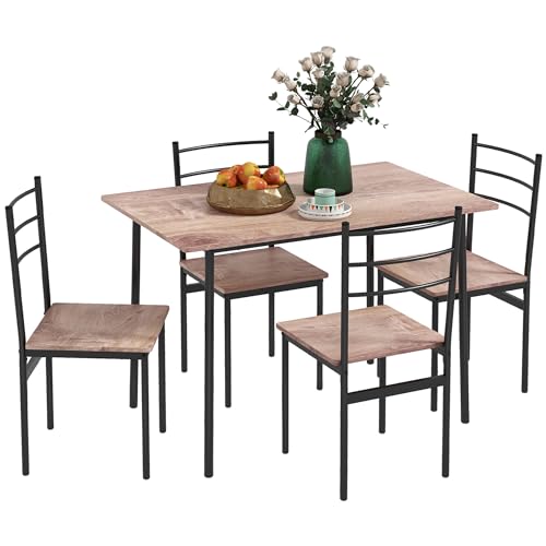 HOMCOM5 Piece Dining Room Table Set for 4, Space Saving Kitchen Table and Chairs, Rectangle Dining Set with Steel Frame for Breakfast Nook