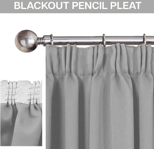 Aspire Homeware Blackout Curtains for Living Room Pencil Pleat Light Grey Bedroom Curtains Tape Top 66 x 72 Drop Super Soft Thermal Insulated Window Curtain Drapes Pair Panel + Tiebacks - Image 2