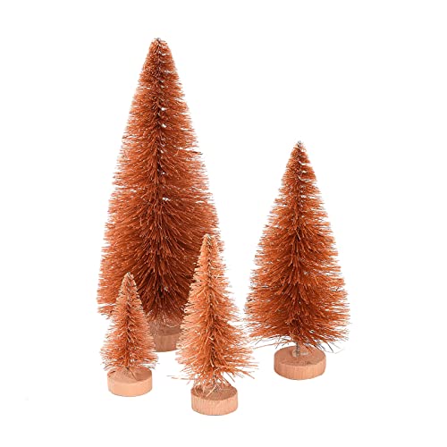 Oletabeth 16 stuks kunstmatige sisal kerstbomen mini fles borstel bomen desktop miniatuur pijnbomen met houten basis voor Xmas vakantie feest woondecoratie (oranje), 4,5 cm, 6,5 cm, 9 cm, 12 cm