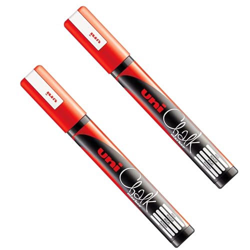 Image of Uni PWE-5M Liquid Chalk Marker Pen - Whiteboard Blackboard Chalkboard - Non Permanent - Red - Pack of 2