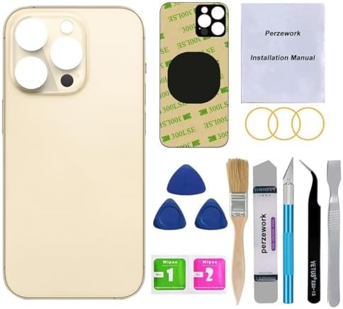 OEM Rear Back Glass Replacement Compatible with iPhone 14 Pro 6.1 inches with Reparing Toolkit and Pre-Installed Adhesive (Gold)