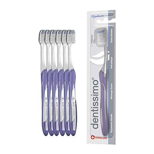 DENTISSIMO SWISS BIODENT Premium Oral Care Zahnbürste mit mittelgroßen Borsten und ergonomischem Griff, Farben können variieren, 6 Stück – Bild 3