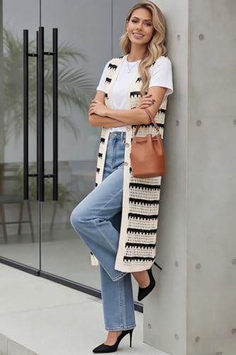 Image of Cakulo Women's Sleeveless Crochet Cardigan Boho Long Vest