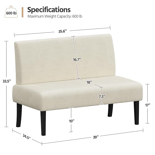 Image of Yaheetech Small Loveseat Armless Sofa Chair Easy Assembly, Dark Gray | Corduroy Sofa Loveseat Armless Couch with USB Charging Easy Assembly for Small Space, Office, Bedroom.