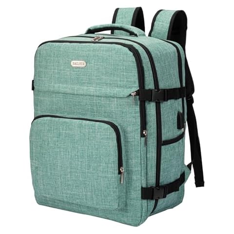 BAGLHER Travel Backpack Carry on Flight Approved with USB Charging Port, Laptop and Shoe Compartment, Travel Backpack for Airplane Travel, Work, College, Business, Green Cover