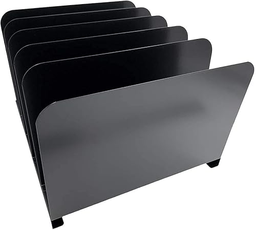Miniatura 4 de Huron Carpeta organizadora de archivos de escritorio vertical con 5 ranuras, acero de grado comercial negro