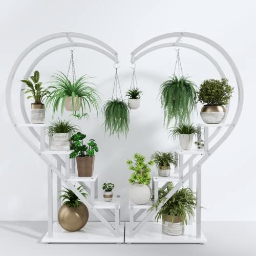 5 Tier Metal Plant Stand with Hanging Loop, Creative Multi Pier Plant Stand, Indoor Plant Shelves, Plants Organizer, Half-Heart-Shaped Multi-Purpose Plant Stands for Home Décor, Balcony, Patio, Garden. (2 Pack)
