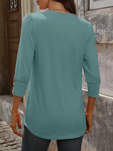 ANRABESS Womens Tops 3/4 Sleeve Casual Henley Shirts V Neck Buttons Dressy Work Business Blouses 2026 Spring Trendy Clothes Large Gray Green — view 6