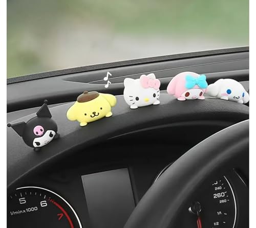 ‏Cute Cartoon Car Dashboard Decoration – 5pc Mini PVC Figurine Car Interior Ornament for Women & Girls – Kawaii Car Accessories for Desk, Room, Rearview Mirror, Gift Decor (A)