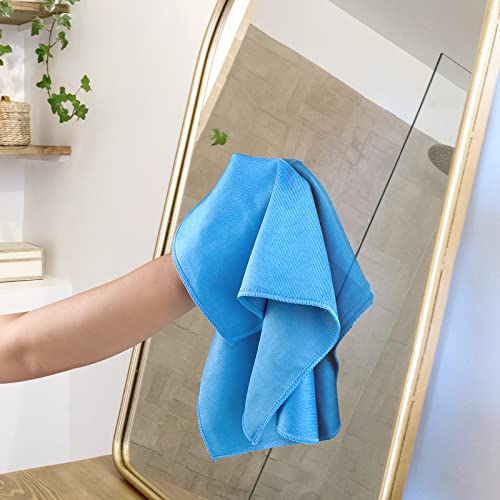 Homexcel 8 Pack Microfiber Glass Cleaning Cloth, Streak Free, Reusable Microfiber Cleaning Cloth 14X16Inch, For Cleaning Windows, Glasses, Mirrors, Screens,Stainless Steel And More,Blue #TOP3