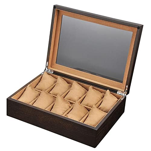 WYT-fan Boîtes de Montre en Bois 10 emplacements d'affichage Boîte de Rangement Boîte à Bijoux Collection Boîtier Porte-Organisateur avec Verre Super Choix Cadeau,#2 Cover
