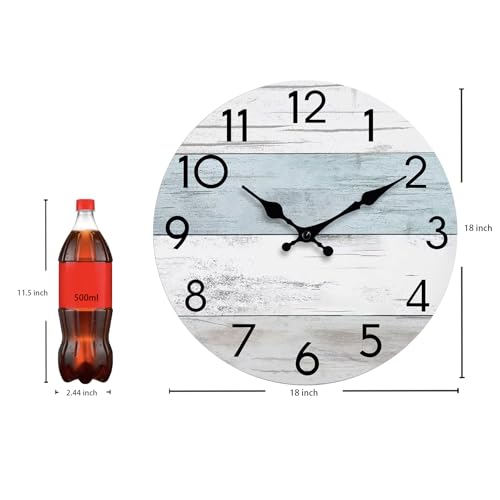 Image of KECYET Wall Clock Silent Non-Ticking Wooden Clocks Battery Operated 18 Inch Small Country Retro Rustic and Beach Style Decorative for Living Room, Kitchen, Home,Bathroom, Bedroom (Blue)