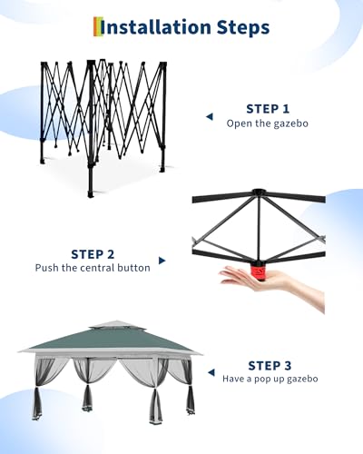 image for GarveeLife Canopy Tent 13x13 ft, Pop Up Gazebo One-Push Setup with 4 S