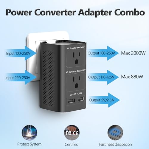 Ipluso 220V To 110V Voltage Converter Us To Europe, Universal European Travel Plug Adapter Power Coverter With 2 Usb Ports And Eu/Uk/Au/Us International Outlet Adapter thumb #5