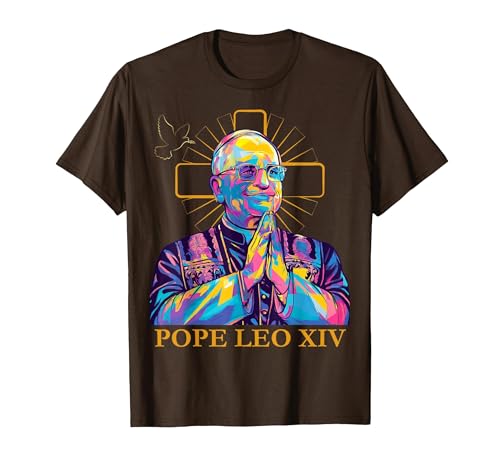 Pape Léon XIV Couleur Design Icône Catholique Moderne Religieux T-Shirt, Homme, Marron, L
