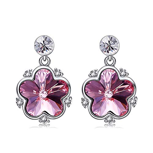 LSLYTQ Embellished With Crystals Earrings Women Flower 925 Luxury Purple Fine Jewelry Lover Gift